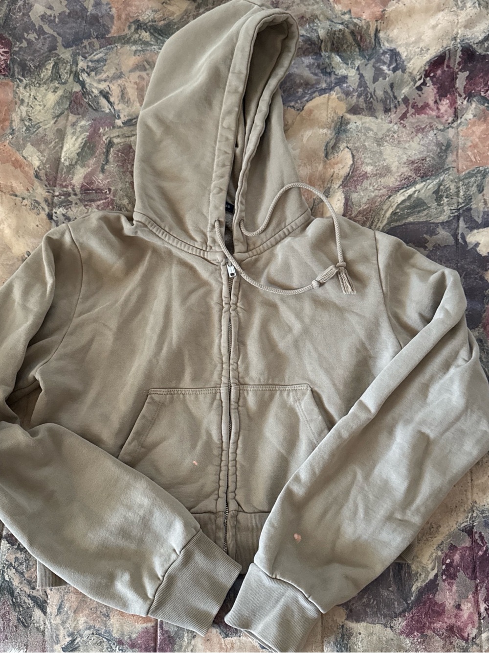 Brandy Melville Zip-Up Hooded Sweatshirt in Light brown